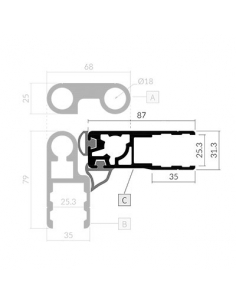 PERFIL BISAGRA PUERTA EXTERIOR 87 MM. HASTA 2750 MM (4 NUDOS)