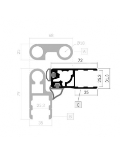 PERFIL BISAGRA PUERTA EXTERIOR ALIGERADO HASTA 2750 MM (4 NUDOS)