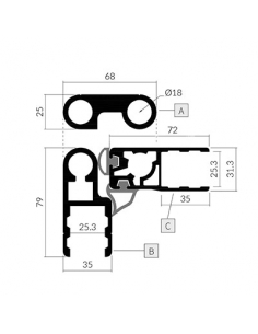 CONJUNTO BISAGRA PUERTA EXT DE 72 EN ALUMINIO