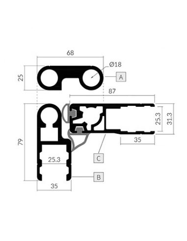 CONJUNTO BISAGRA PUERTA EXT DE 87 EN ALUMINIO