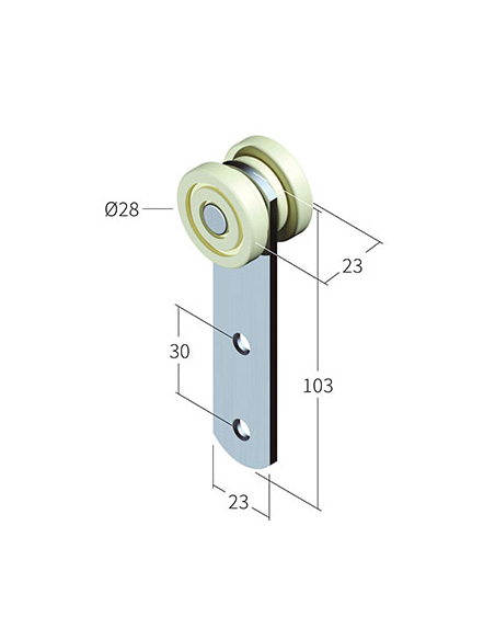 CARRUCHA SIMPLE PLETINA CON AGUJEROS Y DOS RODAMIENTOS